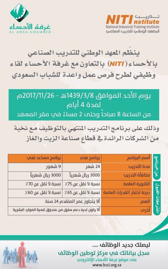 لقاء وظيفي في غرفة الأحساء بالتعاون مع المعهد الوطني للتدريب الصناعي