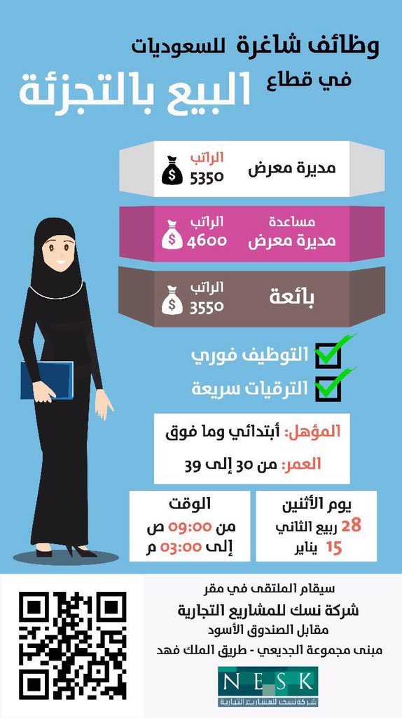 وظائف نسائيه في اسواق الرياض